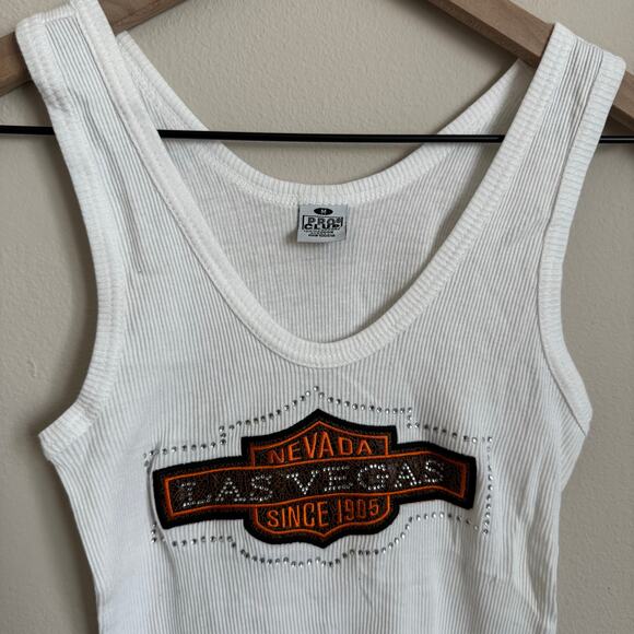 Vintage Pro Club Womens Las Vegas Harley Davidson Rib White Tank Top Size Medium - Picture 2 of 7